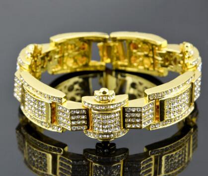 

Men's Gold Plated Iced Out Clear Cz Stones Hip Hop Bracelet 9" Inch 3 colors