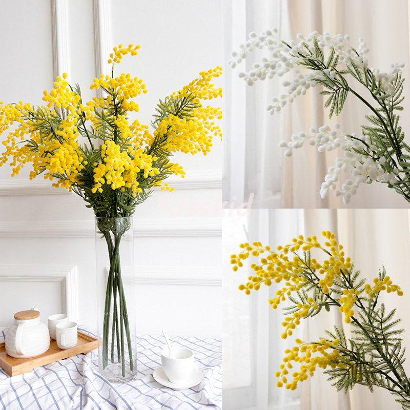 

Fake Wattle / Acacia Mimosa Spray 85 cm Garland Artificial Flower Home Decoration Plant Yellow or White Color