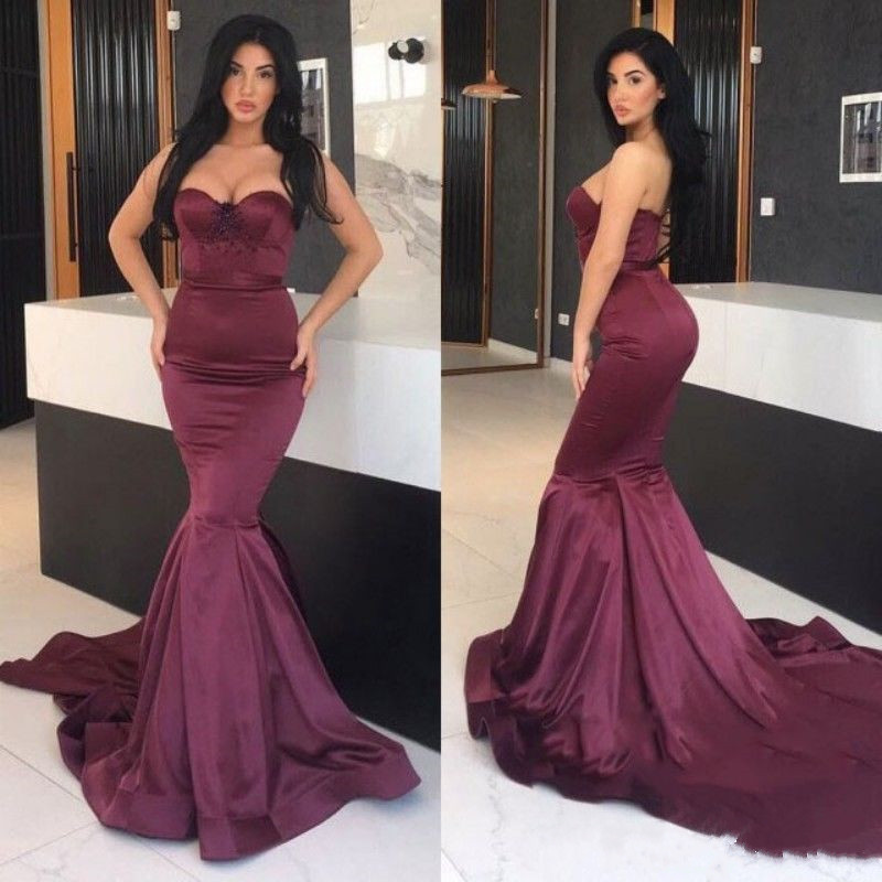 

2018 Burgundy Prom Dress Mermaid Sweetheart Neckline Evening Gowns Cheap Satin Robes De Soiree Custom Made, Orange