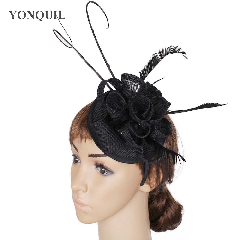 

Imitation Sinamay fascinator wedding hats base with ostrich quill bridal headpiece with feather party headband event hat hair accessories
