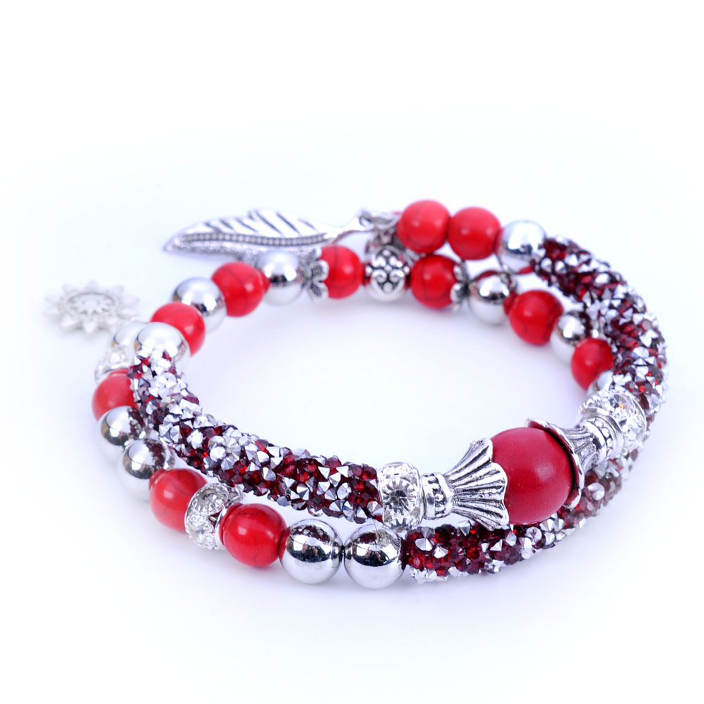 

Turquoises Women Bracelets Strands Fashion Turquois Beads Bracelet Vintage Crystal Diamond Leaf Pendant Jewelry Snake Chain Charm Beaded