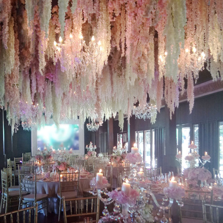 

New Arrival Elegant Artificial Hydangea Silk Flower Vine Home Wall Hanging Wisteria Garland 14 colors Available For Wedding Xmas Decoration, White