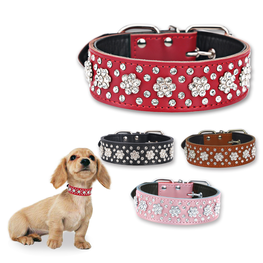 

Rhinestone Leather Dog Collar 1.5inch Wide For Medium Large Dog Pet