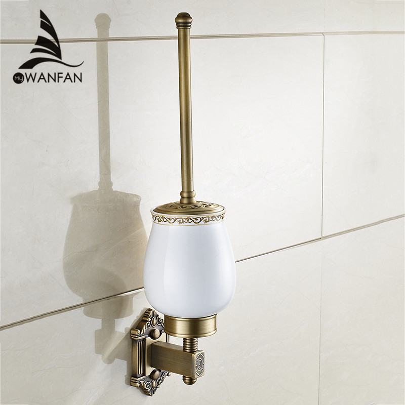 

Toilet Brush Holders Antique Brass Wall Mount Brush Holder Ceramic Toilet Bowl Clean Bathroom Accessories WC Brush Set WF-71209