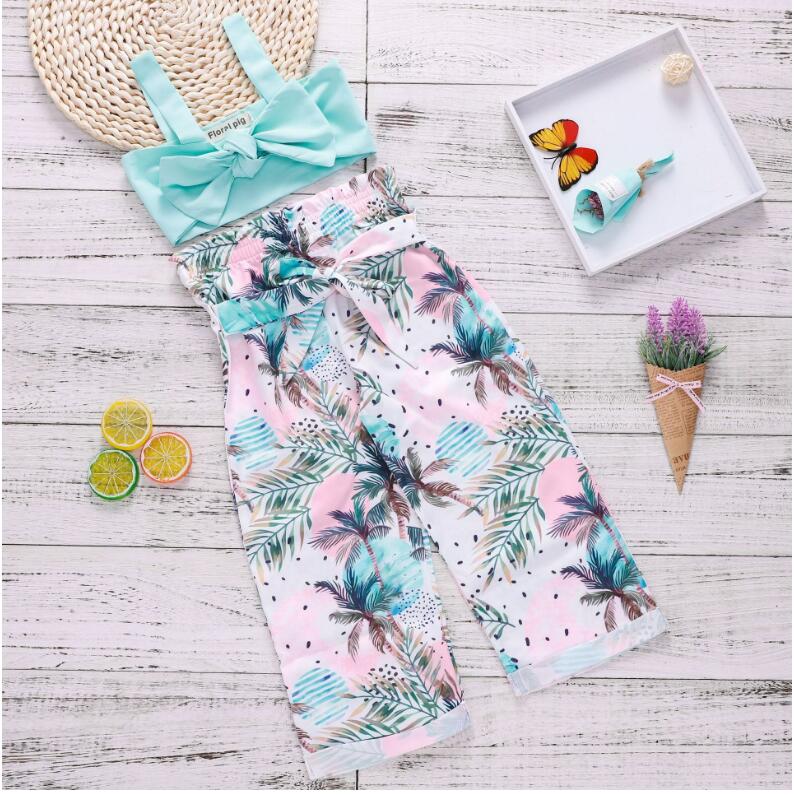 

Baby Girl Floral Print Broad Leg Pants Sets Baby Summer Trousers Suit Kids Children Clothes ZHT 044, As picture