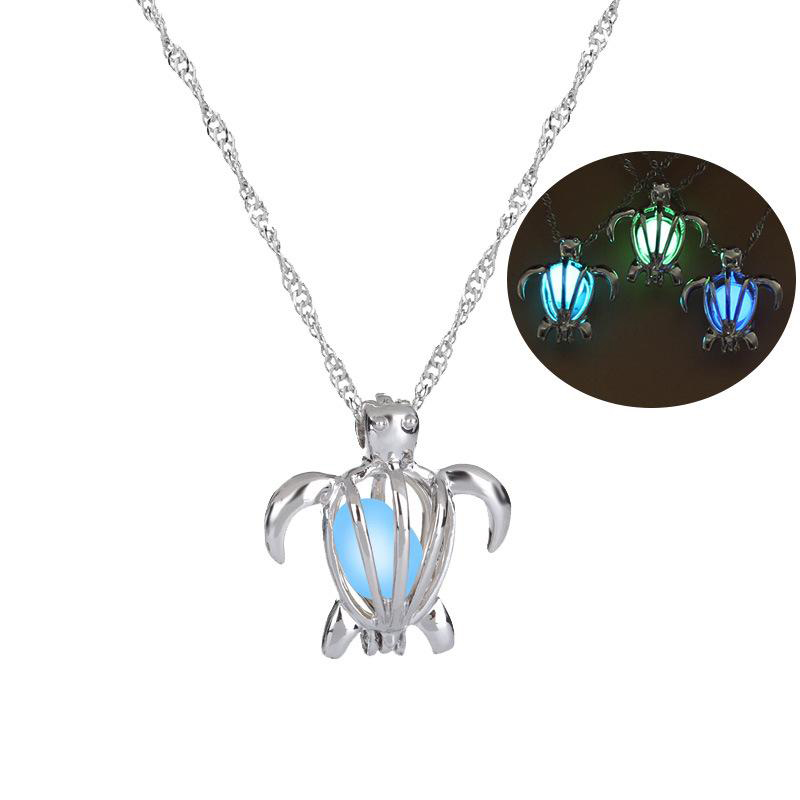 

Fashion Glow In The Dark Turtle necklace Hollow pearl cages pendant luminous tortoise Charm necklaces For women's Luxury Jewelry accessories