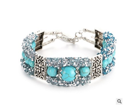 

Jiasha Turquoise Beaded Bead Bracelet Rhinestone retro fashion women jewelry wholesale, White
