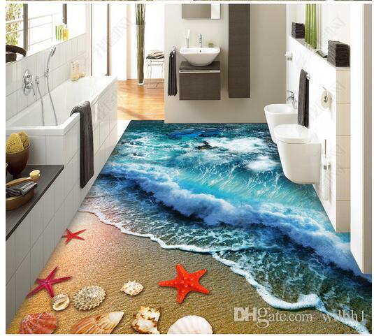 

3d pvc flooring custom photo Waterproof floor wall sticker Beach reef sand surf shell surf floor painting 3d wall murals wallpaper, Sky blue