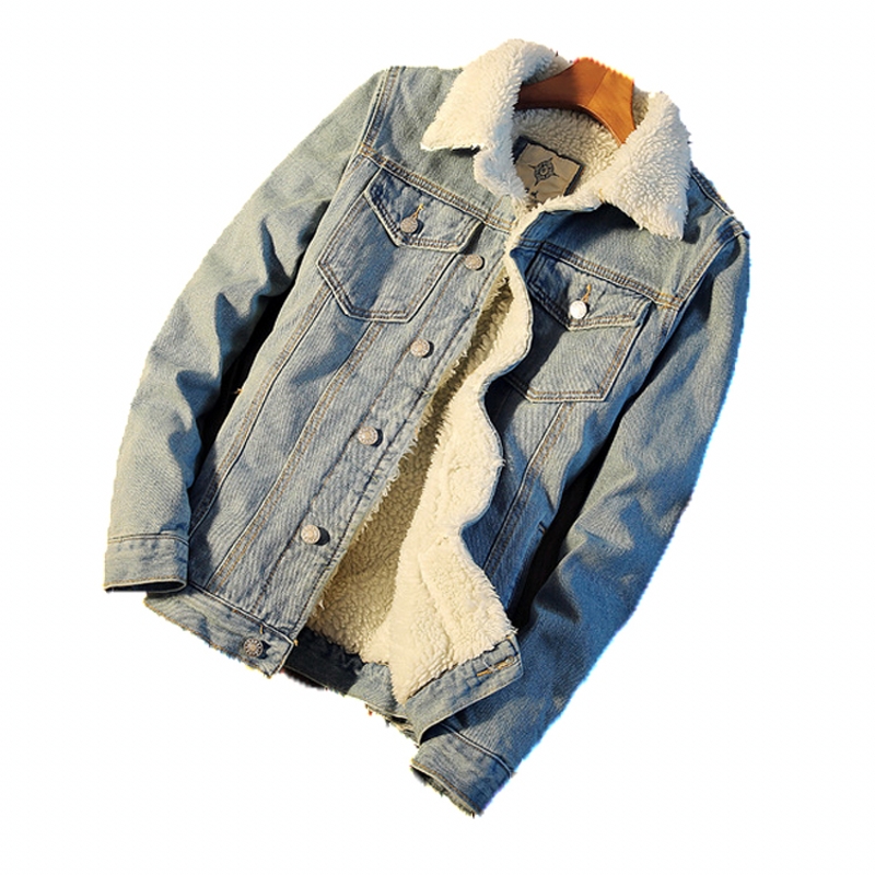 AmberHeard Men Warm Fleece Denim Jacket 2018 Winter Fashion Mens Thick Jean Jackets And Coats Outwear Male Cowboy Clothes S-5XL