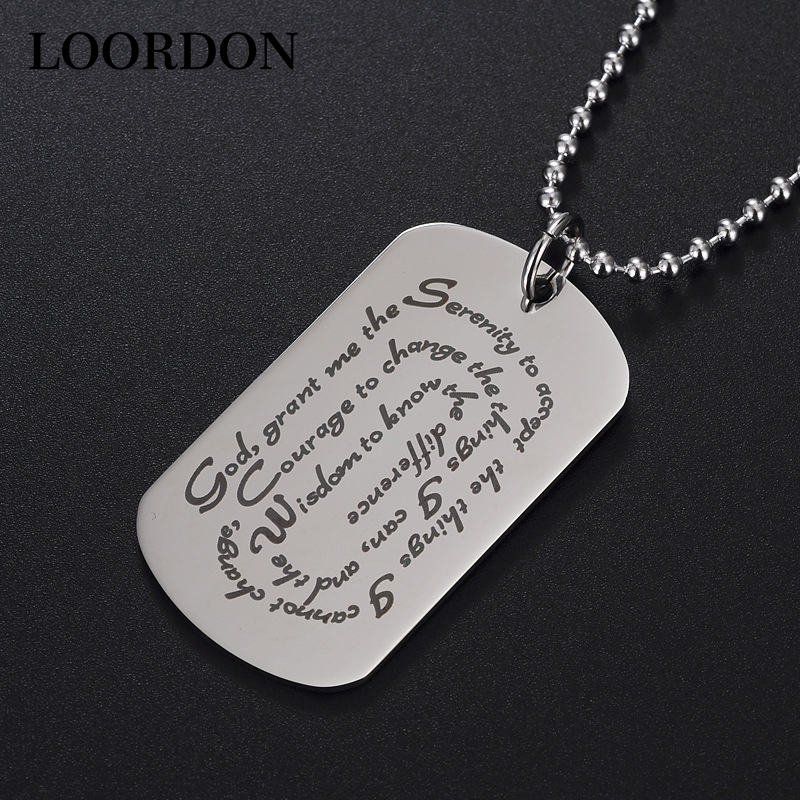 

Loordon Silver Tone Stainless Steel Serenity Prayer Dog Tag Pendant Necklace With Free Gift Bag
