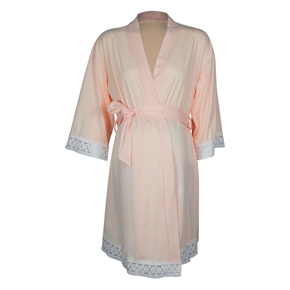 

Pregnant Women Maternity 3/4 Sleeve Lace Trim Bandage Nightgown Maternity Robe new, Pink