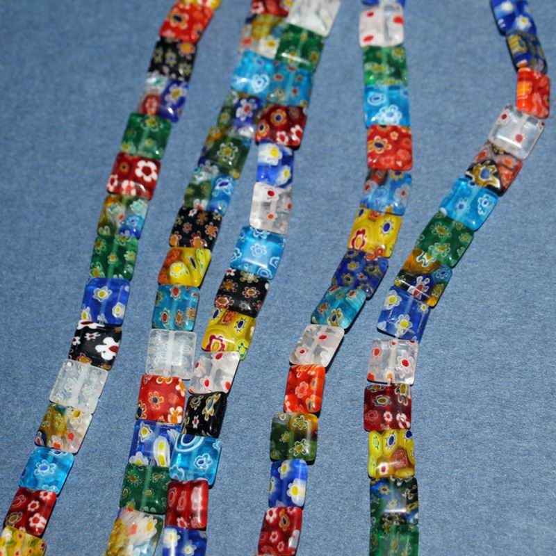 

10x10mm millefiori glass square loose beads,Free shipping!1.0mm hole for jewelry use,factory price!multi/white colors