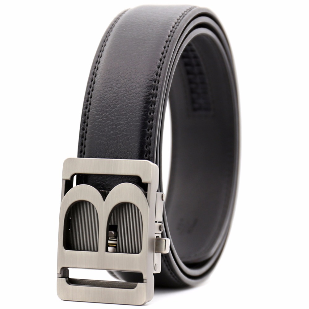 

KAWEIDA New Arrivals belts for men 2018 hollow B Metal Automatic Buckle letter belt cow genuine leather belt for male, Black