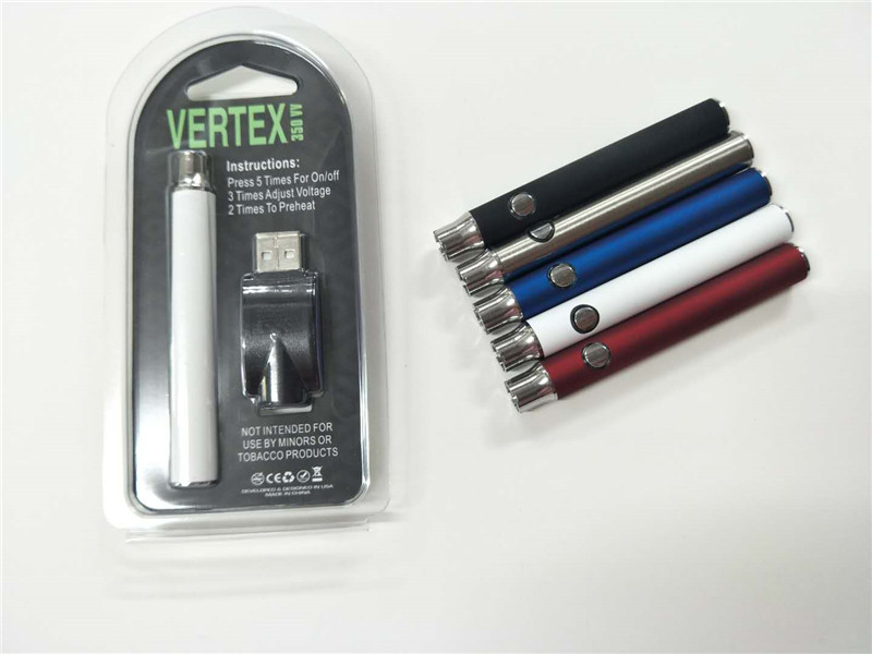 

Vape Batteries Preheating Vertex VV Battery Charger Kit 350mAh Oil Preheat Battery E Cigarettes Vape Pen Battery Fit 510 Thread Atomizers