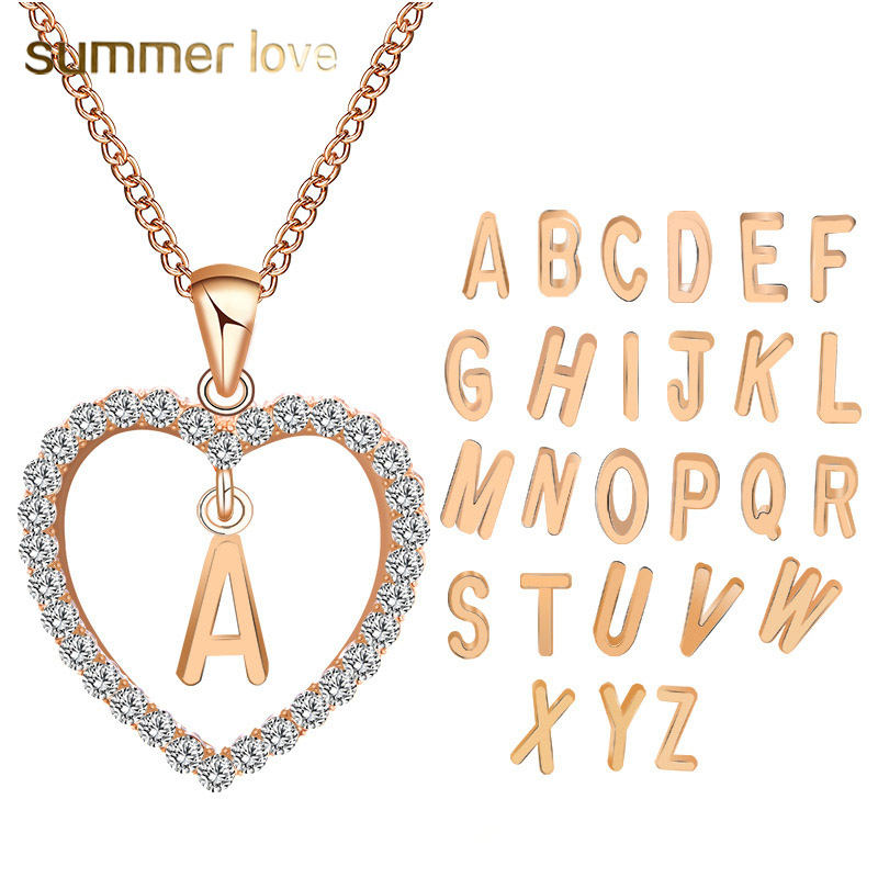 

white crystal rhinestone heart necklace 26 letter pendant necklaces womens fashion az alphabet name necklace personalized friend gift