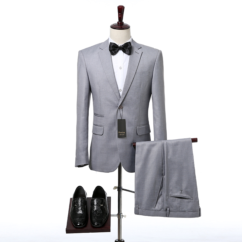 

Light Gray Wedding Mens Suits 2018 Two Piece Notched Lapel Classic Fit Wedding Tuxedos Foviva Style 09002, Same as image