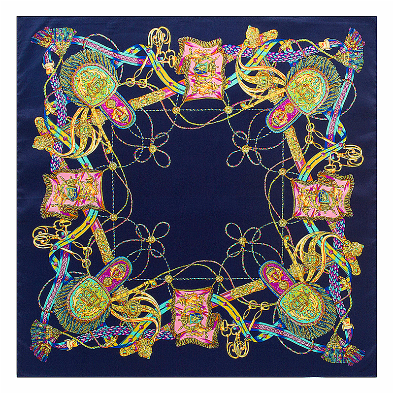 

New Silk Scarf Women Square Tassel Scarf Spain Chain Printed Lady Brand Wraps Shawls Office Female Foulard Kerchief 60cm*60cm