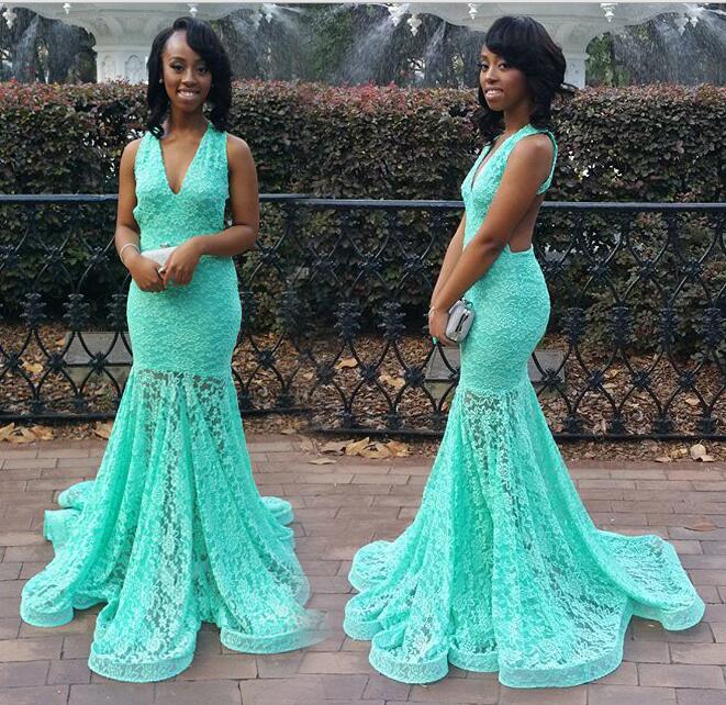 

Black Girls Pageant Prom Dress Mermaid Sexy V neck Lace Bodice Keyhole Back Designer Aqua Blue Evening Party Formal Dress Gowns, Water melon