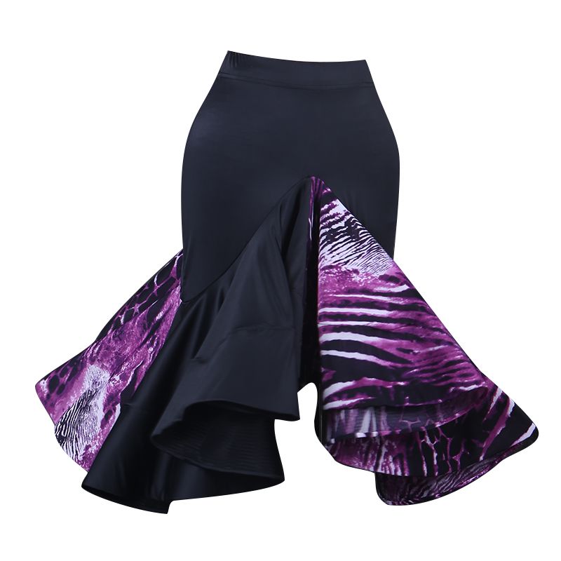

Latin Dance Skirt Dance Wear Exquisite Quality D333 Patchwork 2 Colors Floral Print Ruffled Irregular Hem, Red