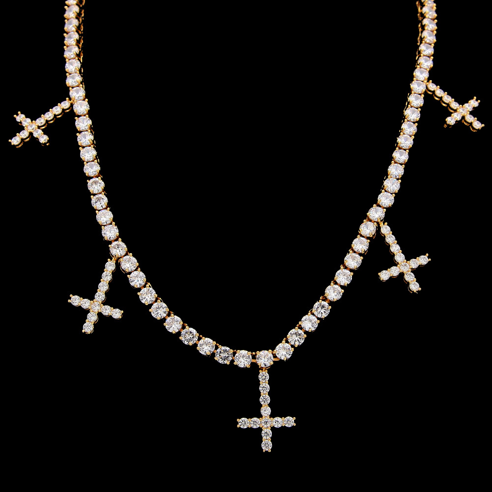 2026 1:1 Iced Hop 5Mm CZ Cross Iced Out Zircon 1 cologne Row Tennis perfume Chain Necklace Hip Hop Jewelry Designer