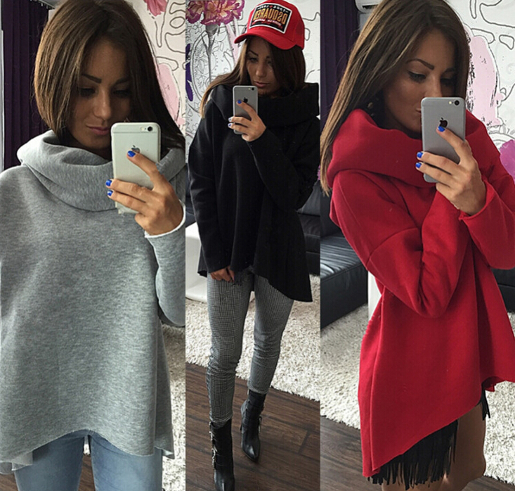 

Women's Hoodies & Sweatshirts Spring Winter Women Irregular Solid Casual Pullovers Turtleneck Scarf Neck Tshirts Tops Autumn, Grey