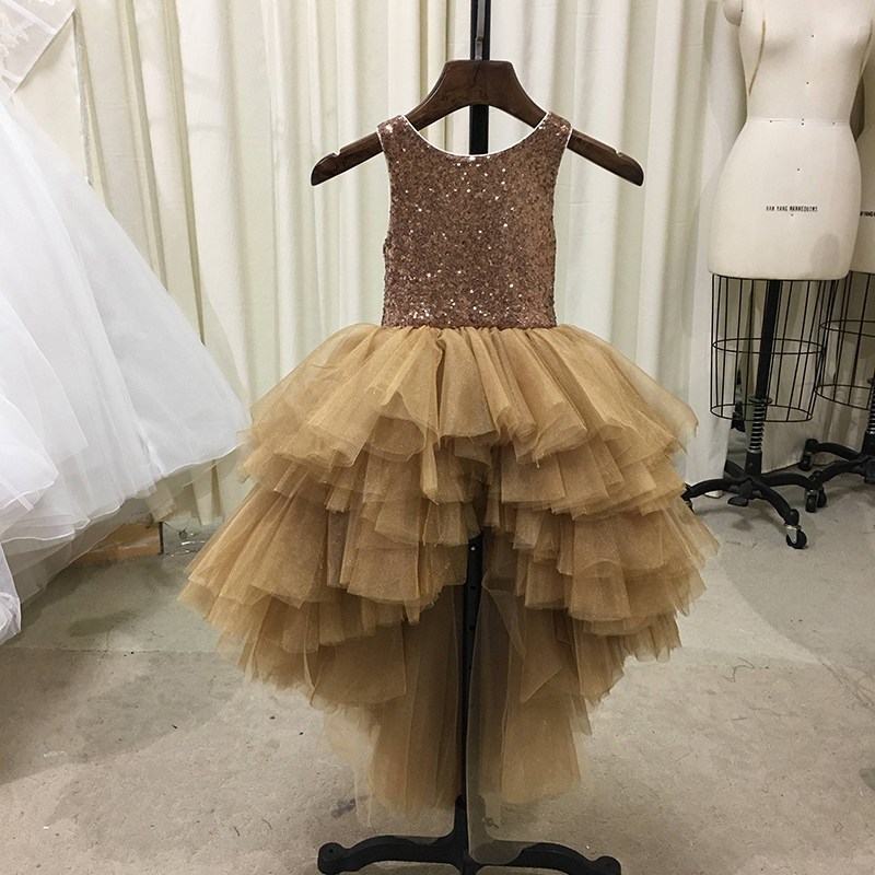 

2019 New designer gold flower girl dress for wedding tutu tulle skirt jewel Vintage Girls Pageant Dresses high low Birthday Party Dresses, Same as image