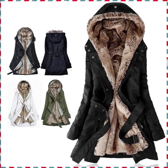 Thick Faux fur lining women's fur Hoodies winter warm long fur inside coat jacket cotton clothes thermal parkas S18101501
