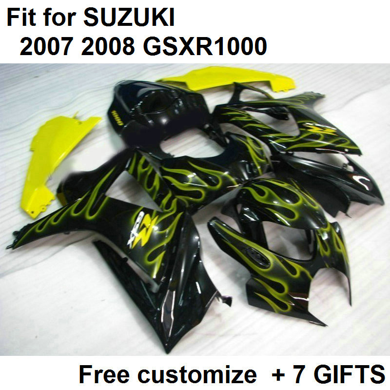 

Hot sale fairing kit for Suzuki GSXR1000 07 08 black flames fairings set GSXR1000 2007 2008 RC12, Same as picture