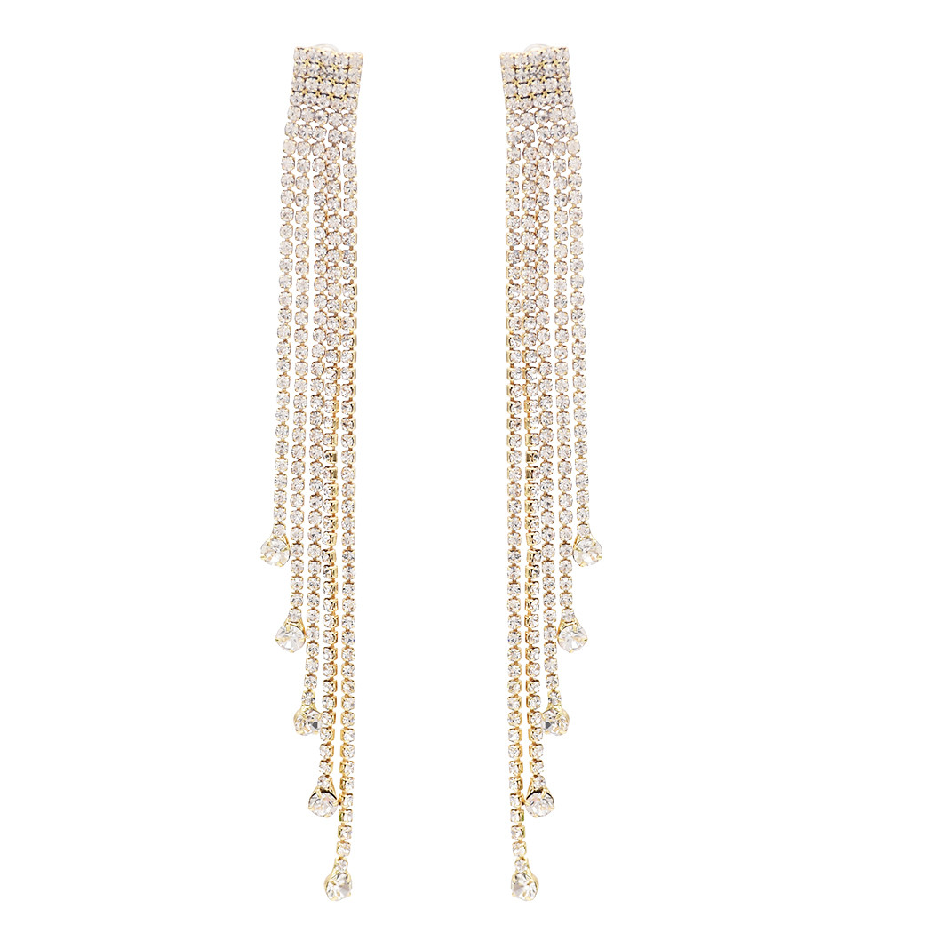 

2 Colors Trendy Rhinestone Tassel Long Earring For Women Jewelry Design Gift
