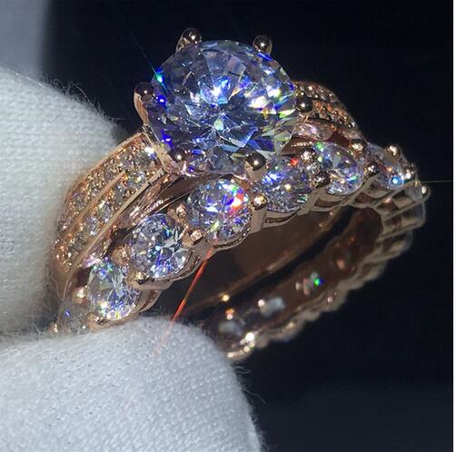 

Fashion Couple Anniversary ring 3ct 5A Zircon Cz Rose Gold Filled 925 silver wedding band rings set for women Men Jewelry