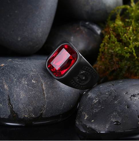 Men Ring Black Stainless Steel Big Statement Geometry Stone Finger Ring Male Men Hip Hop Party Jewelryc Size 7-10