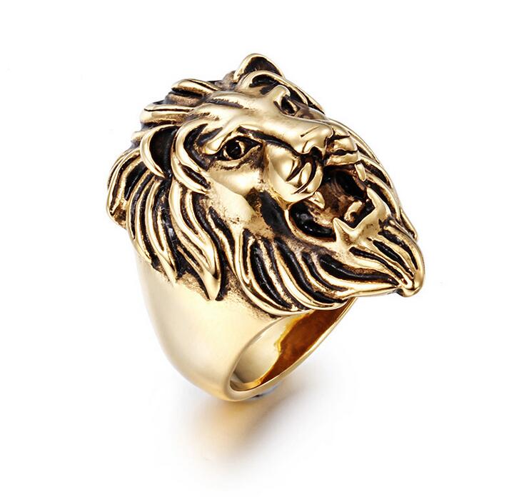 

Fashion Men's Gold Silver Black Stainless Steel Ring Exaggerated Domineering Lion Head Rings Vintage Gothic Punk Rock Biker Ring Jewelry, Slivery;golden