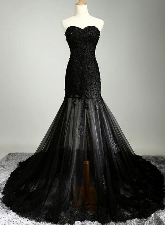 

2018 Sexy Black Lace Evening Dresses Mermaid Sweetheart Open Back Applique Beaded Sequins Backless Prom Party Dress Runway Fashion, Hunter green