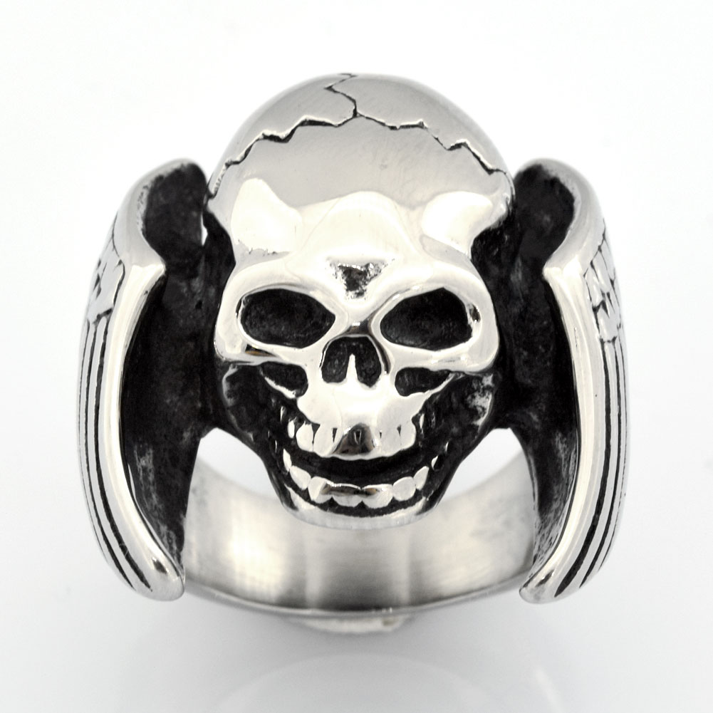 

FANSSTEEL Stainless steel punk vintage mens or womens jewelry wing skull Biker ring GIFT FOR BROTHERS SISTERS FSR13W63