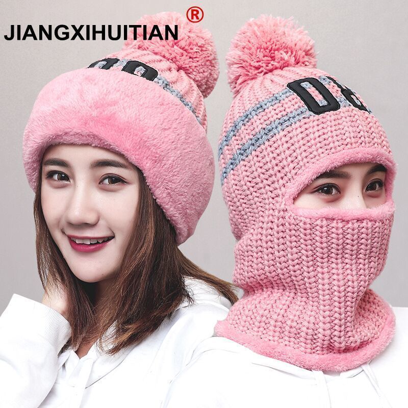 New Knit Lining Winter Hats Women Warm Fur Pom Pom Cap Skullies & Knit Hats For Women High Quality Girls Hats beanie hat C18111601
