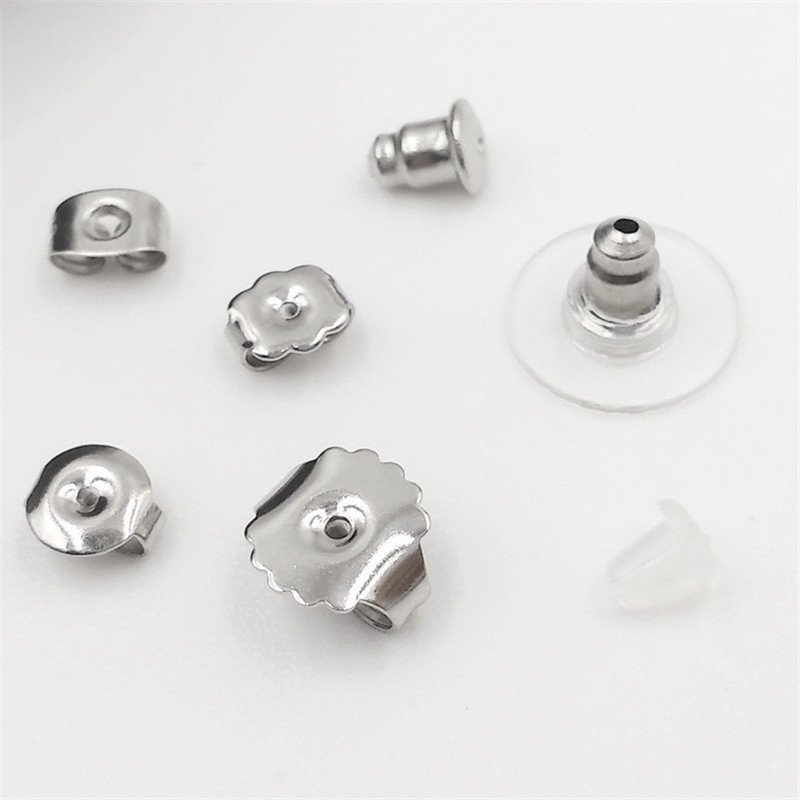 

100PCS 12x6mm Silver Color Stainless Steel Jewelry Accessories Earring Back Plug Settings Base Ear Studs Back DIY Making Findings, White
