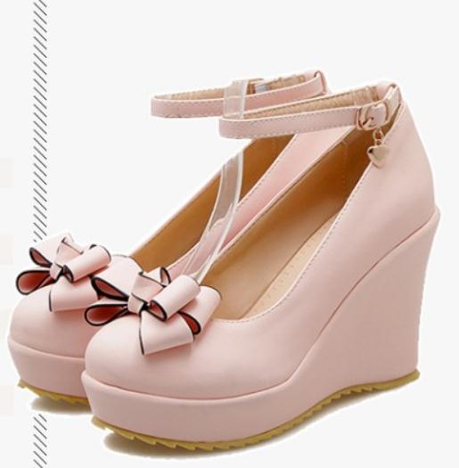 

Free send 2018 Spring bowknot Shallow mouth thick bottom Slope heel women's single shoes, White