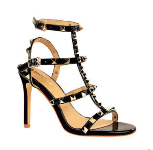 

Women Slender High heel Sandals top quality Hollow rivet Night club fashion Celebrity Street Shoot simple Sexy banquet dance sandals, Black