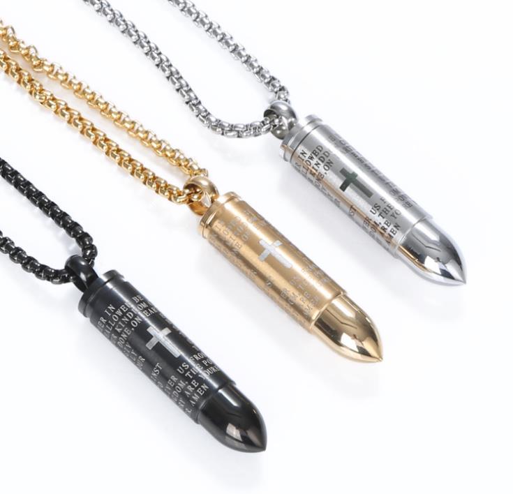 

couples gift Titanium Steel Urn Necklaces Cremation Case Bullet shape Pendant Chains Necklace Women Jewelry gold silver black men necklaces
