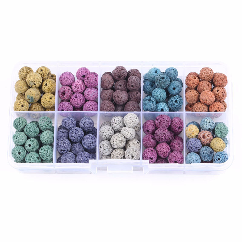 180 pièces 8mm perles de pierre de lave colorées perles de roche rondes perles en vrac pierres précieuses volcaniques pour Bracelet collier fabri