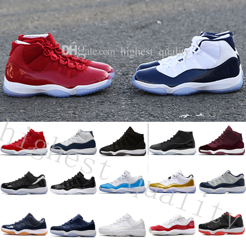 

With original box Cheap New 11s High Gym Red Midnight Navy UNC Men Basketball Shoes 11s women Sports shoes Sneakers size US 5.5-13 Eur 36-47, #22 high heiress black