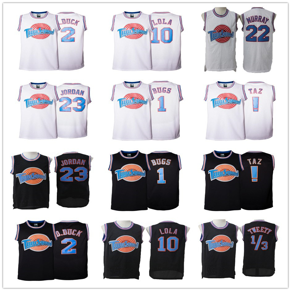 

Space Jam 23 Michael 1 Bugs 2 Daffy Duck 10 Lola Bunny TAZ 1/3 Tweety 22 Bill Murray Curry Black White Tune Squad Movie Basketball Jerseys