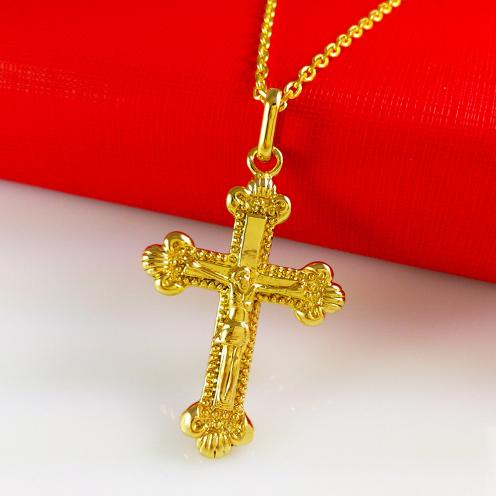 Jesus Crucifix Pendant Chain 18k Yellow Gold Filled Fashion Womens Mens Cross Pendant Necklace gift-image-708874521