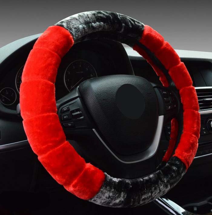 

38cm Universal Car Steering Wheel Cover antislip fashion plush short fur soft warm design