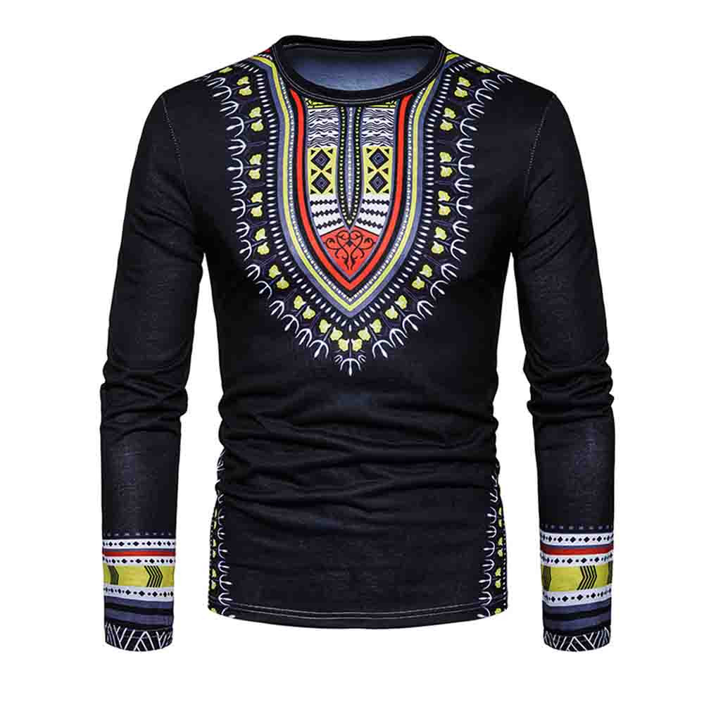 

Hot NEW Fashion Men' T Shirts Casual African Print O-Neck Pullover Long Sleeved T-shirt Top Blouse For Men Male Drop Shipping, Yellow