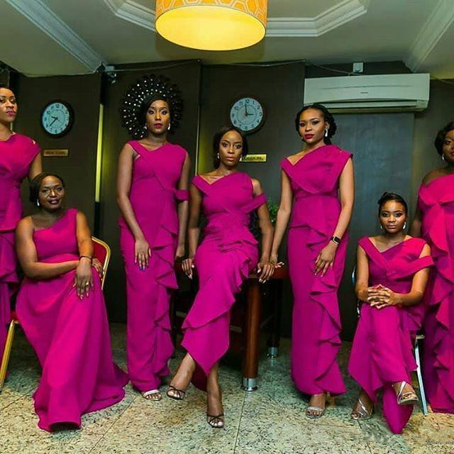 

South Africa Fuchsia Mermaid Bridesmaid Dresses Floor Length Maid Of Honor Wedding Guest Gowns Custom Made Plus Size