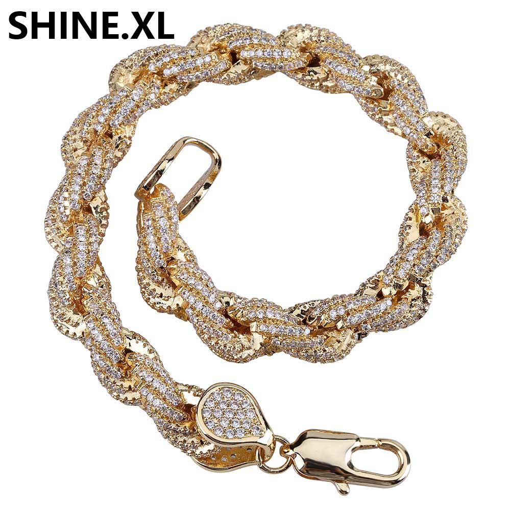 

Top Quality Gold Silver Color Plated Micro Pave CZ Stone Twisted and Oval Rope Link Chain Bracelets Hip Hop Bling Jewelry