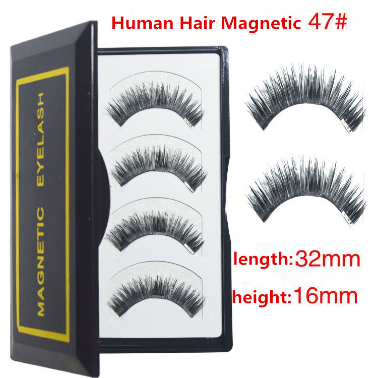 High Quality 4pcs Human Hair Triple Magnetic False Eyelashes Handmade Magnet Eyelashes Natural Extension Reusable Fake Eyelash