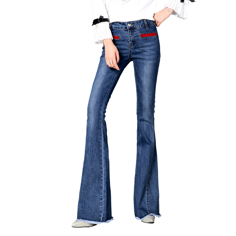 Women Wide Leg Flared Boot Cut Denim Jeans Ladies Split Skinny Stretchy Trouser