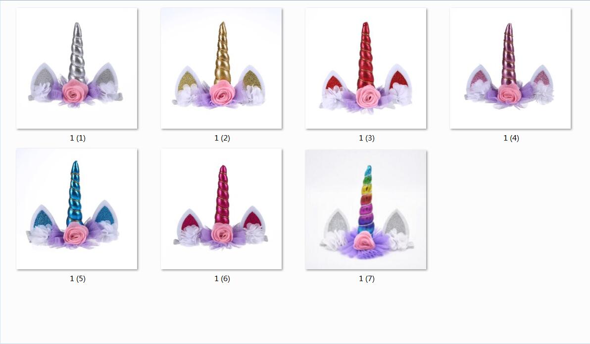 

14pcs hair bands hair accessories for girls baby with unicorn Horn tiaras Lace flower cat's ear headbands Party headwear HD103, Choose color code